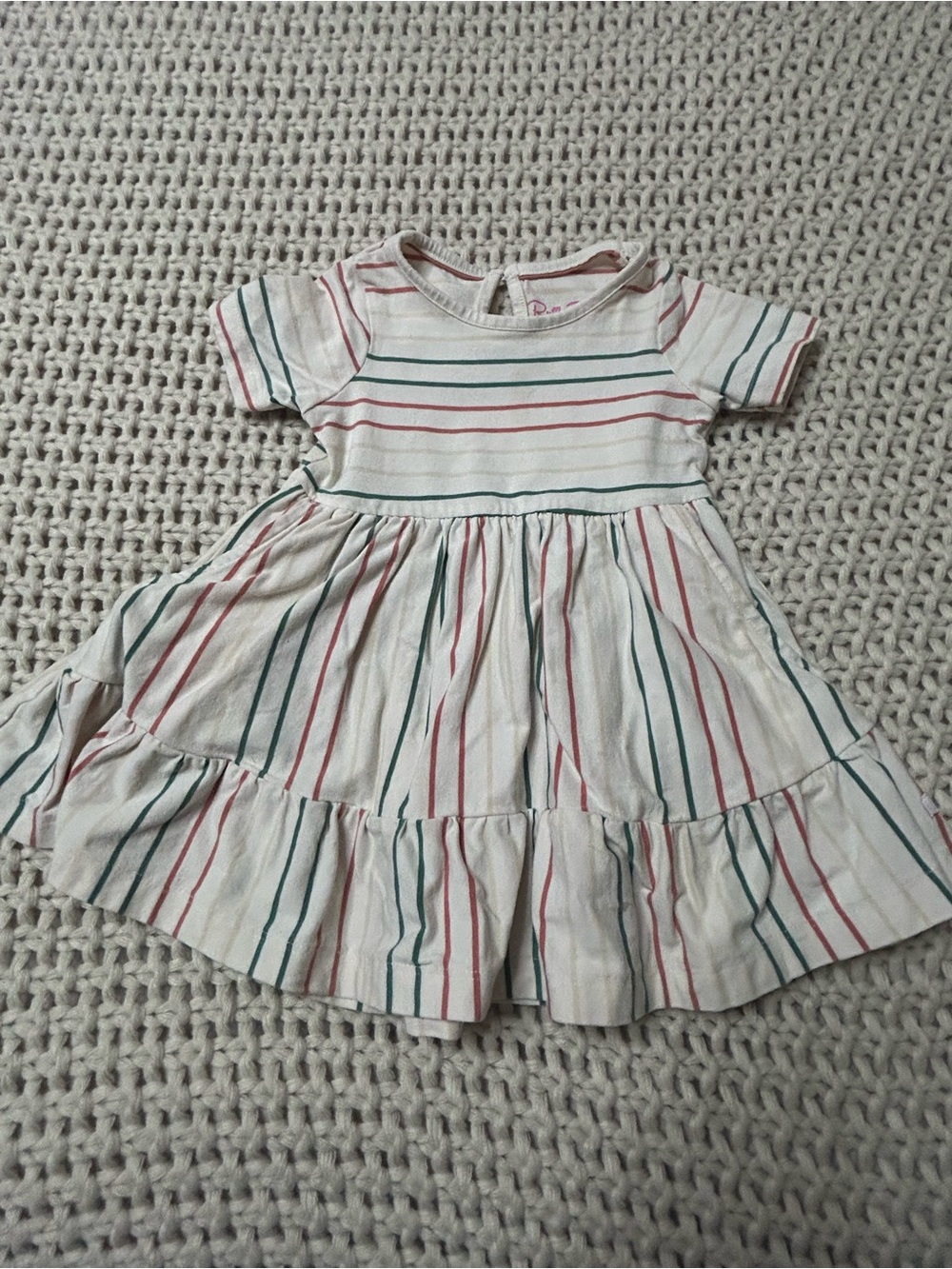 Ruffle Butts White Dress with Multi-Color Stripes Size 18-24 mos